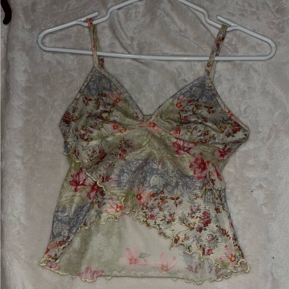 Green and Pink floral flowy tank